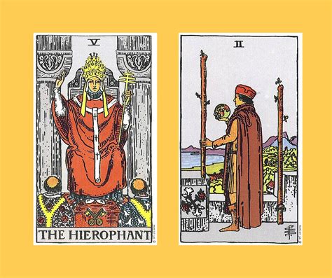 Second, shuffle the two decks below, the first one is for the The Hierophant and the second one is for the Seven of pentacles. . Hierophant and two of wands